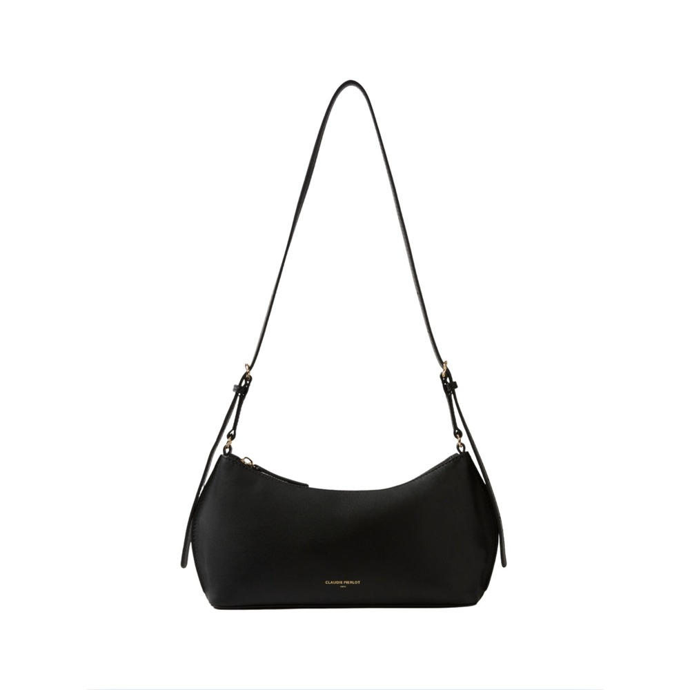 Claudie Pierlot Paris Black Smooth Leather Baguette Shoulder Bag NWT $300